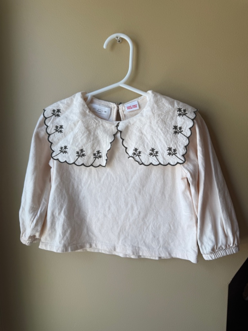 ZARA Baby Embroidered Collar Top | 18-24M | Cream Peter Pan Blouse